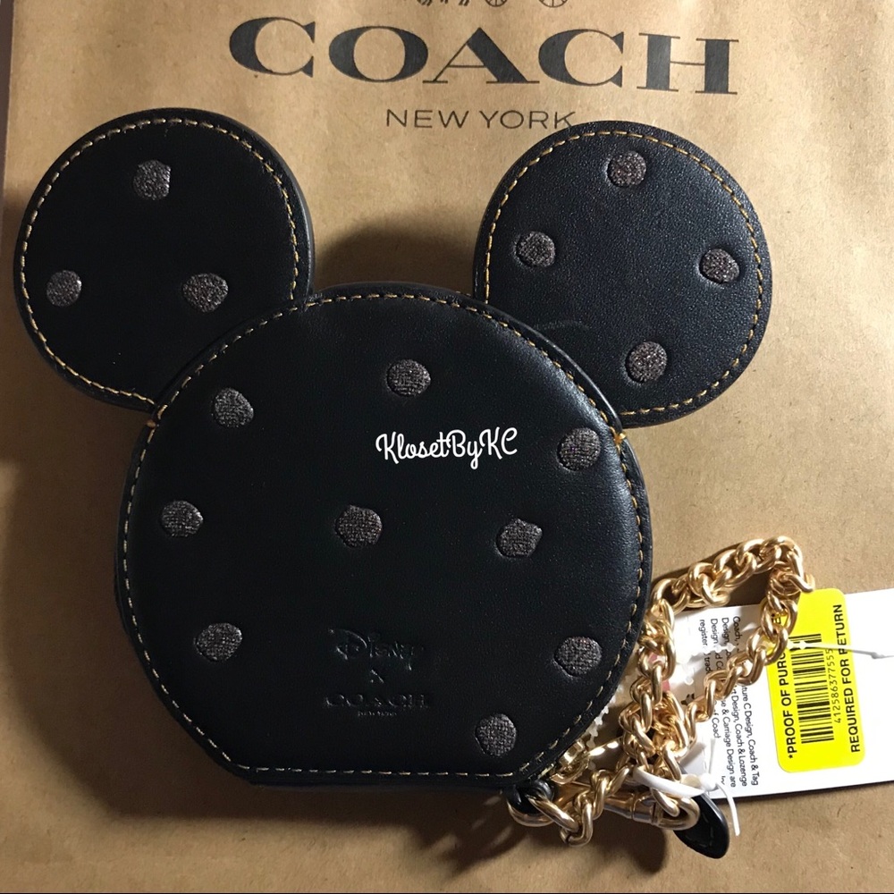 NWT / Disney x Coach Ears Coin Purse w/ Chain
